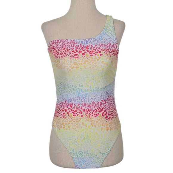 Onia Other - ONIA Sienna One-Shoulder One-Piece Swimsuit Rainbow Abstract Cutout Back Sz M